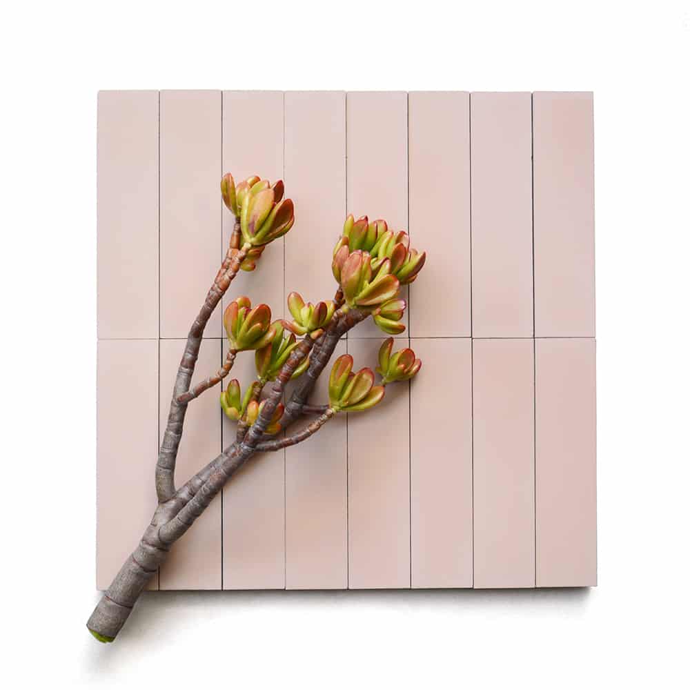 2x8 subway 'Jaipur Pink' encaustic cement tile , 5/8 inch thick, 5.28 square feet per box (48 tiles in each box)