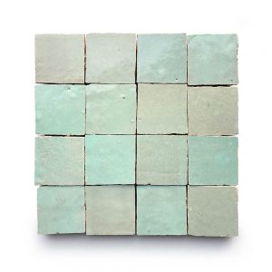 2x2 'Absinthe' glazed terra-cotta zellige, 3/8 inch thick, 10.76 square feet per box (400 tiles)