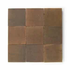 4x4 'Brownstone' glazed terra-cotta zellige, 3/8 inch thick, 10.76 square feet per box (100 tiles)