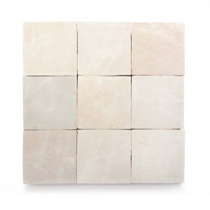 4x4 'Casablanca White' glazed terra-cotta zellige, 3/8 inch thick, 10.76 square feet per box (100 tiles)