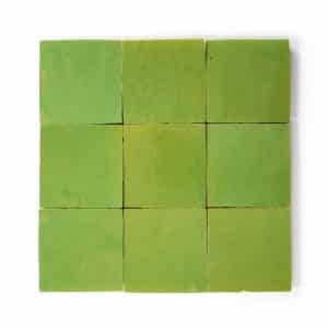 4x4 'Avocado' glazed terra-cotta zellige, 3/8 inch thick, 10.76 square feet per box (100 tiles)