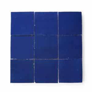 4x4 'Moroccan Blue' glazed terra-cotta zellige, 3/8 inch thick, 10.76 square feet per box (100 tiles)