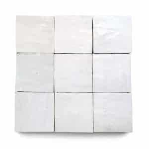 4x4 'Pure White' glazed terra-cotta zellige, 3/8 inch thick, 10.76 square feet per box (100 tiles)