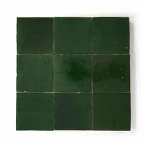 4x4 'Racing Green' glazed terra-cotta zellige, 3/8 inch thick, 10.76 square feet per box (100 tiles)