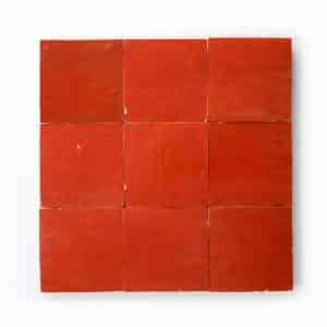 4x4 'Cayanne' glazed terra-cotta zellige, 3/8 inch thick, 10.76 square feet per box (100 tiles)