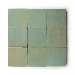 4x4 'Tidepool' glazed terra-cotta zellige, 3/8 inch thick, 10.76 square feet per box (100 tiles)