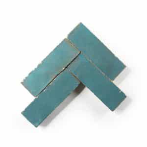 2x6 'Glacier Blue' glazed terra-cotta zellige, 3/4 inch thick, 7.23 square feet per box (90 tiles)