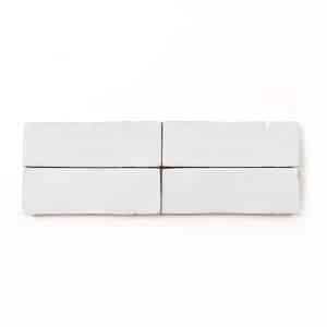 2x6 'Pure White' glazed terracotta zellige, 3/4 inch thick, 7.23 square feet per box (90 tiles)