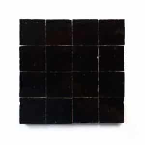 2x2 'Black' glazed terra-cotta zellige, 3/8 inch thick, 10.76 square feet per box (400 tiles)