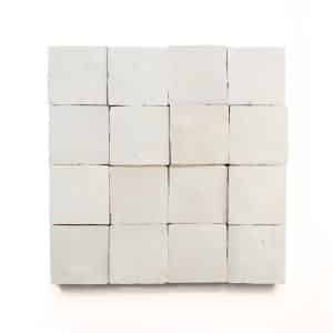 2x2 'Casablanca White' glazed terra-cotta zellige, 3/8 inch thick, 10.76 square feet per box (400 tiles)