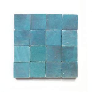 2x2 'Glacier Blue' glazed terra-cotta zellige, 3/8 inch thick, 10.76 square feet per box (400 tiles)