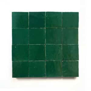 2x2 'Jade' glazed terra-cotta zellige, 3/8 inch thick, 10.76 square feet per box (400 tiles)