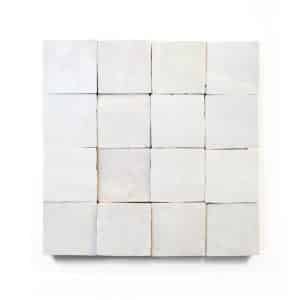 2x2 'Pure White' glazed terra-cotta zellige, 3/8 inch thick, 10.76 square feet per box (400 tiles)